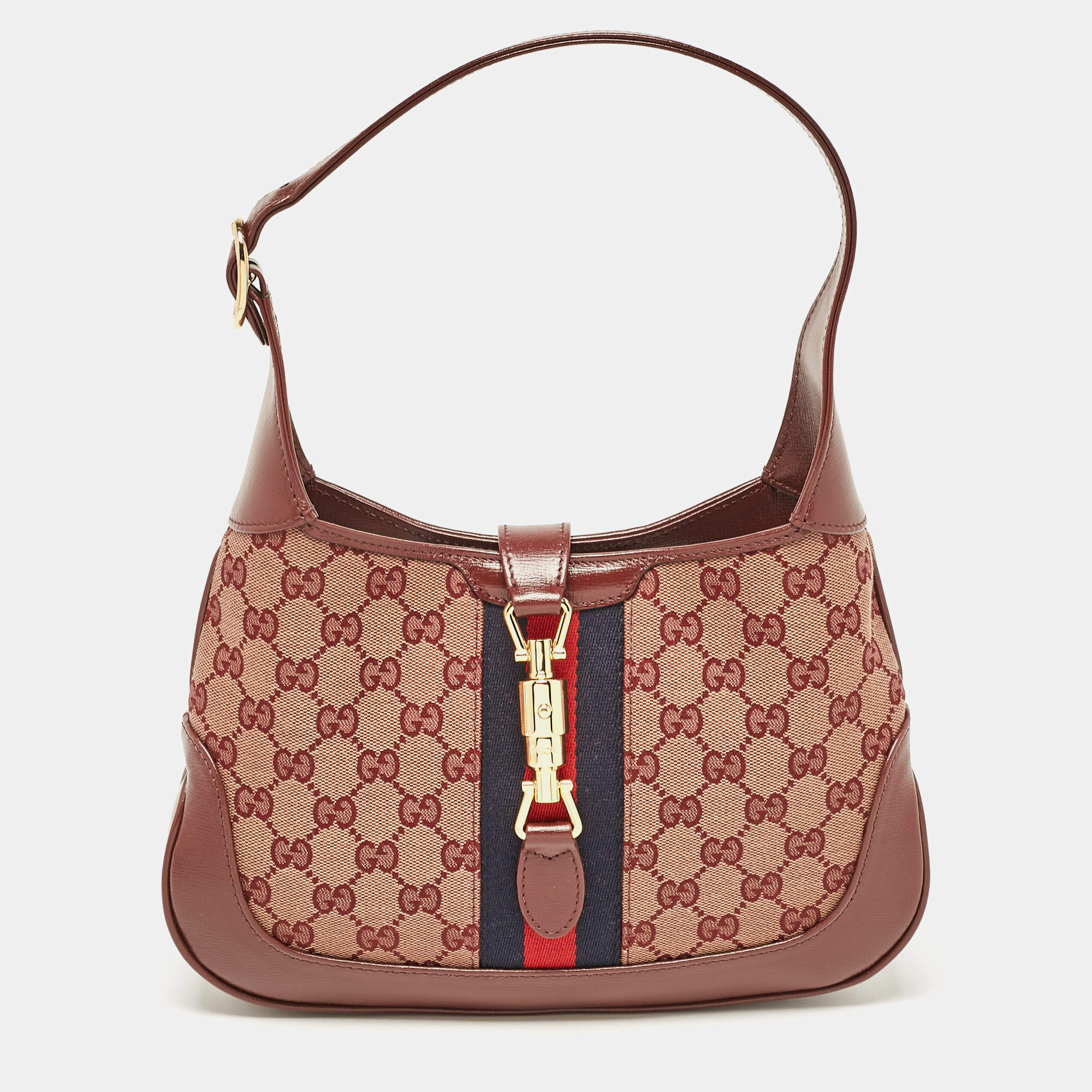Gucci Burgundy GG Canvas and Leather Small Jackie 1961 Hobo