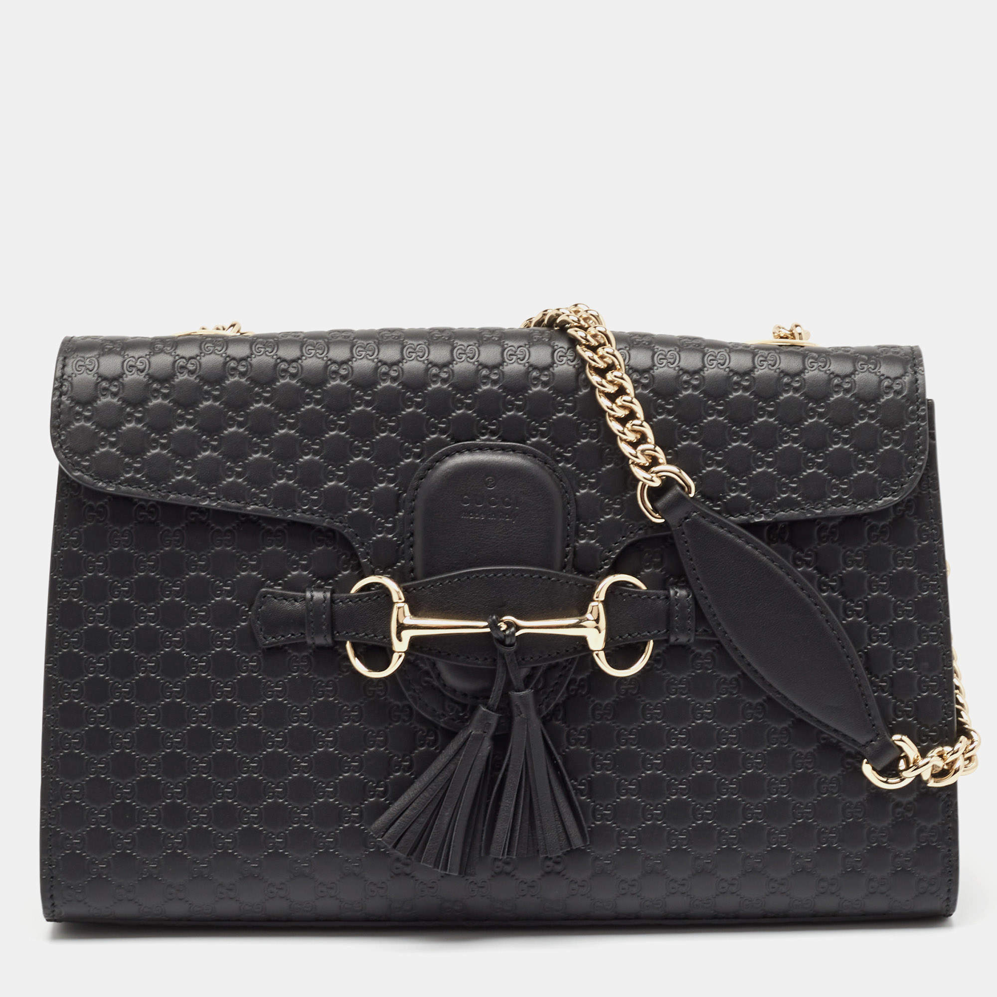 Pre Owned Gucci Black Microguccissima Leather Medium Emily Chain Shoulder Bag