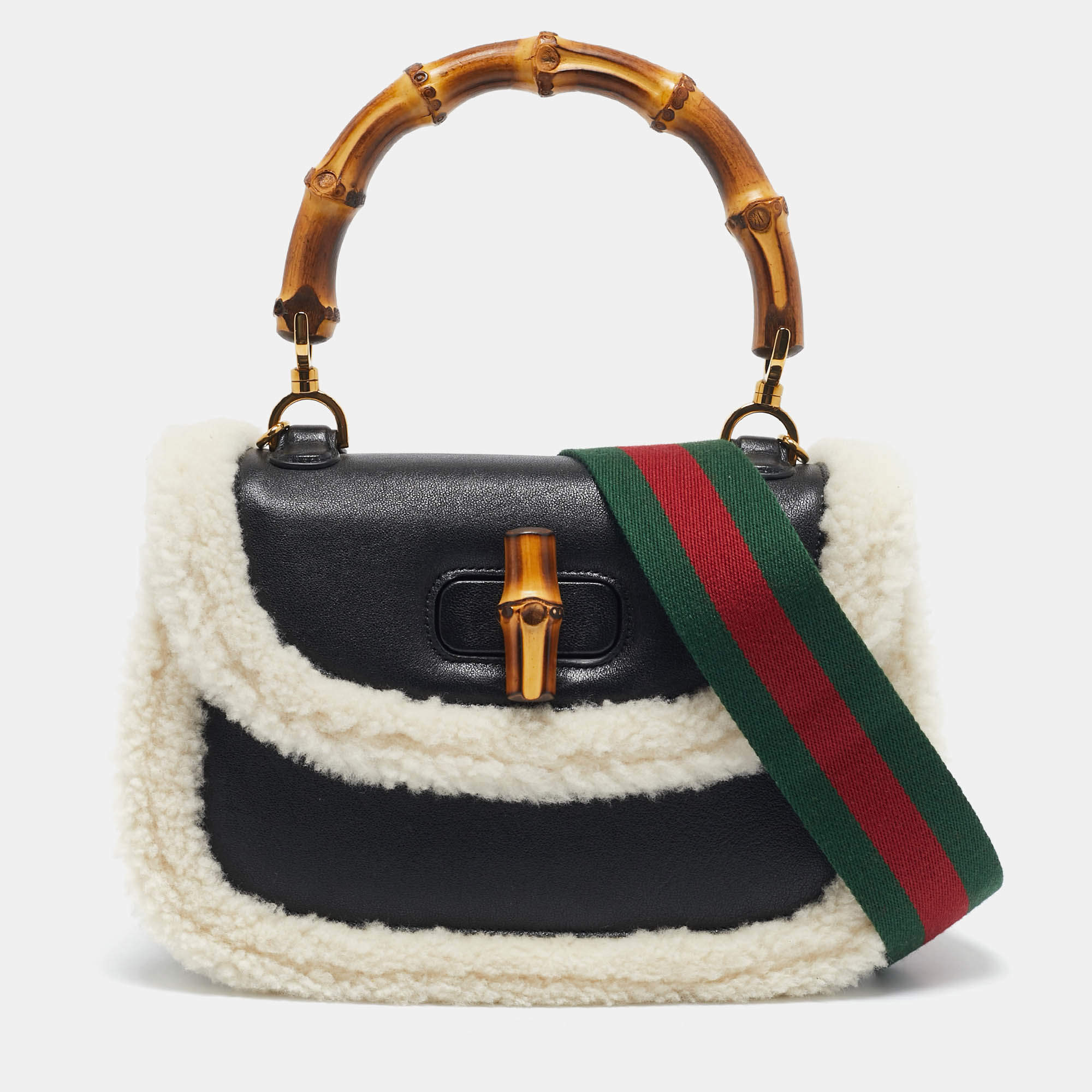 Gucci Black Leather Medium Bamboo 1947 Top Handle Bag