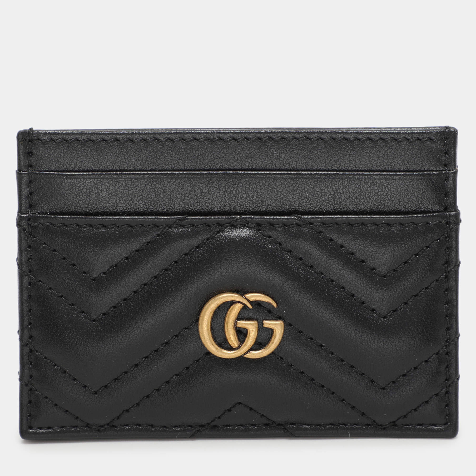 Pre Owned Gucci Black Leather GG Marmont Card Holder