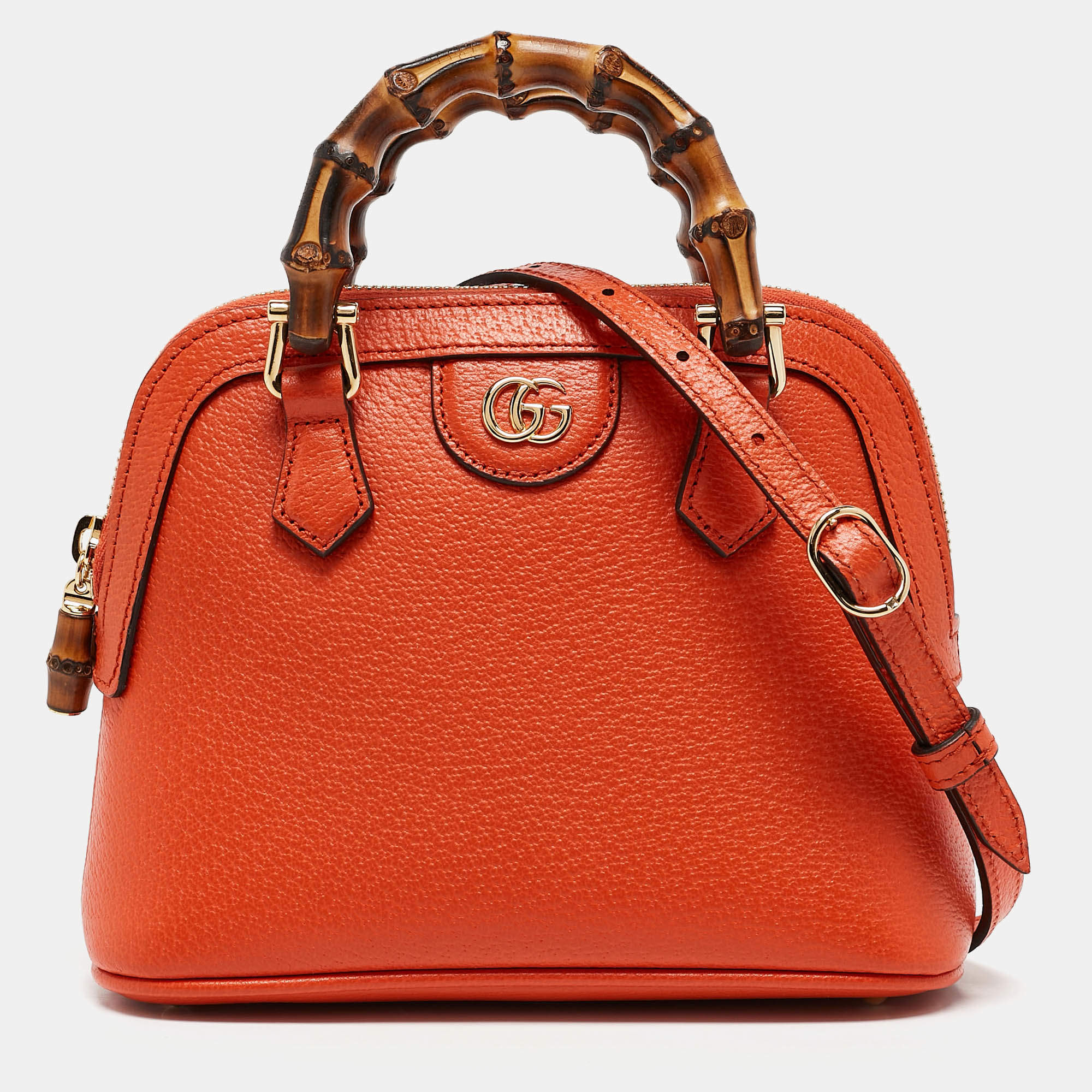 Gucci Orange Leather Mini Bamboo Diana Dome Satchel