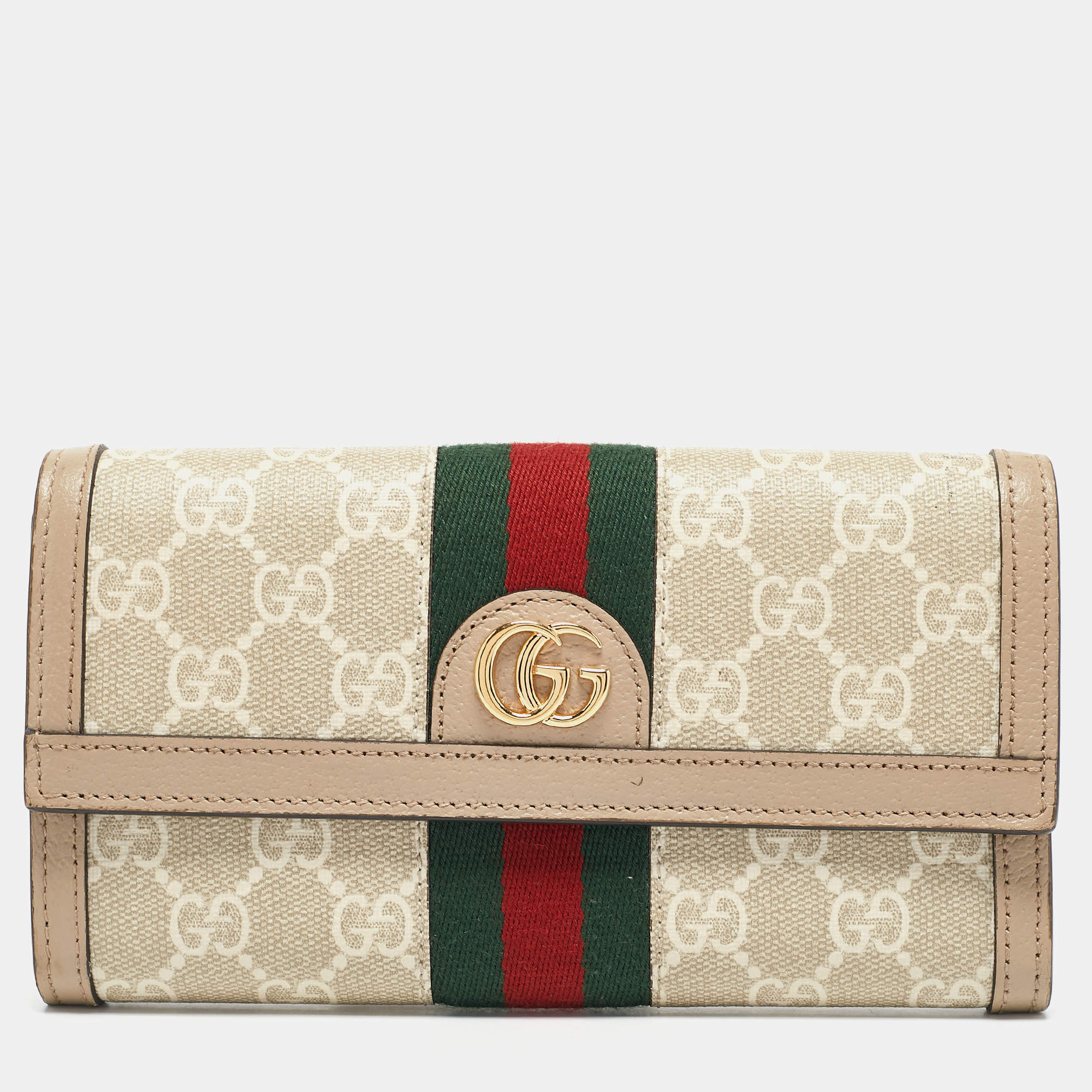 Gucci Beige GG Supreme Canvas and Leather Ophidia Continental Wallet 