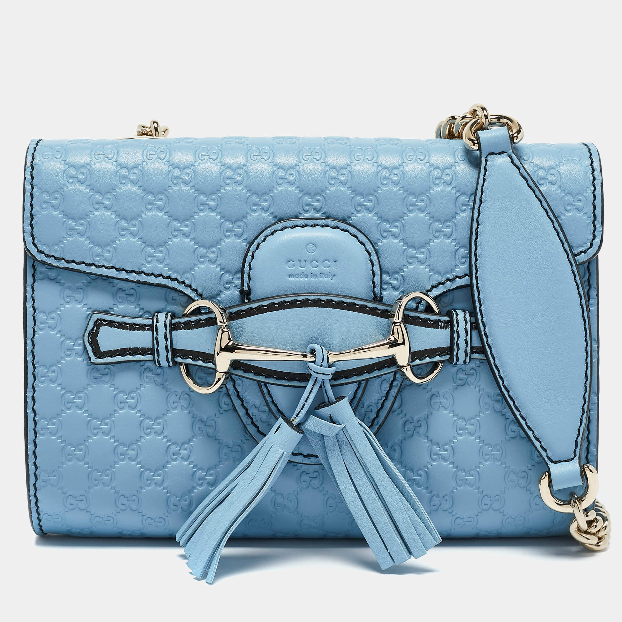Pre Owned Gucci Light Blue MIcroguccissima Leather Mini Emily Chain Shoulder Bag