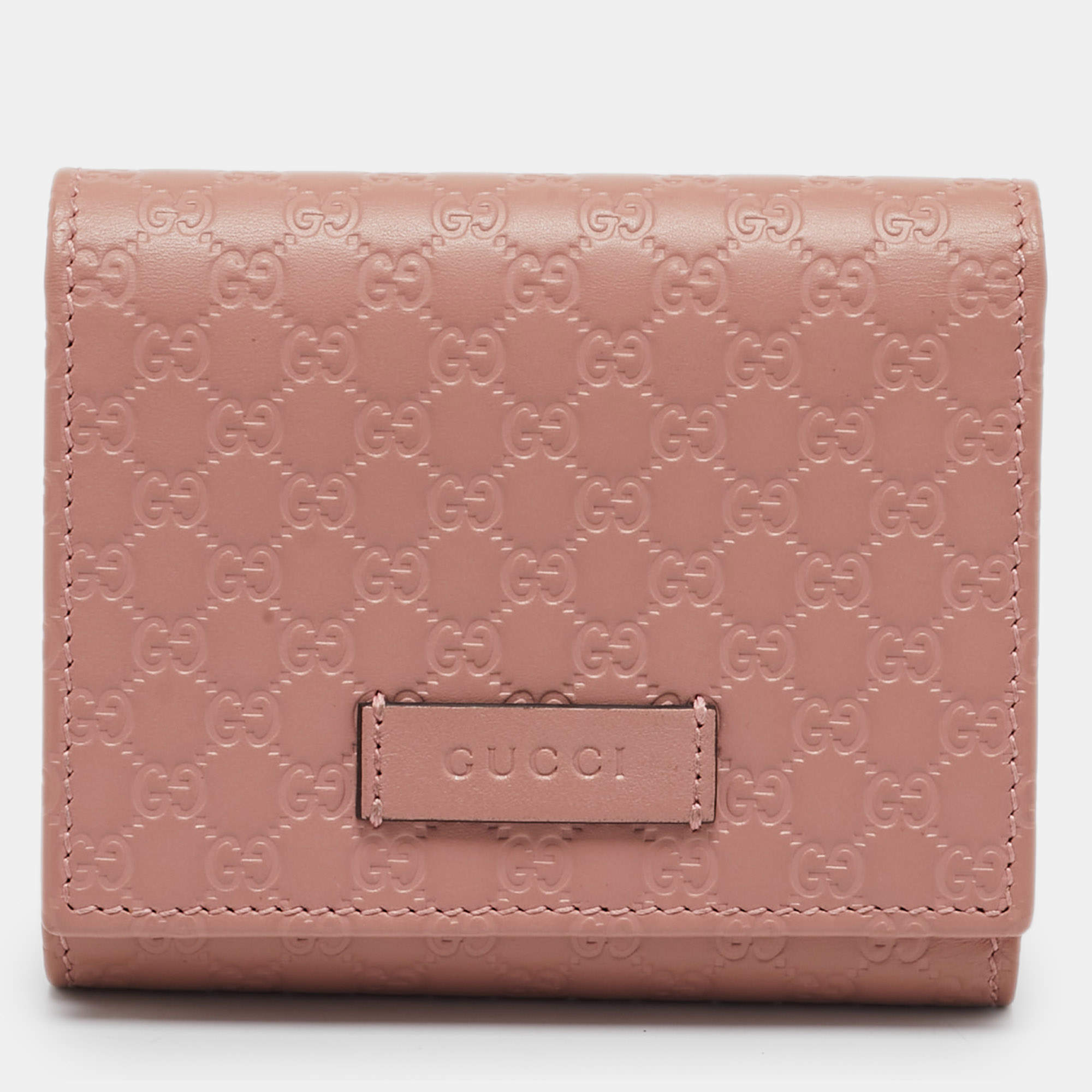 Gucci Dusty Pink Microguccissima Leather Trifold Wallet