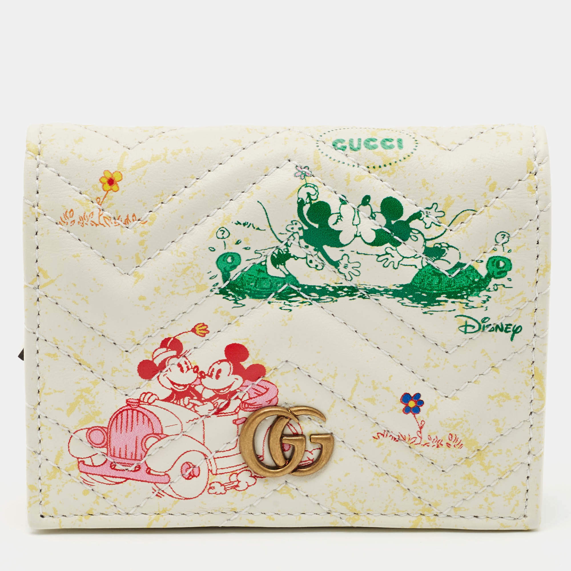 Gucci x Disney Multicolor Matelassé Leather Mickey Minnie Mouse GG Marmont Card Case