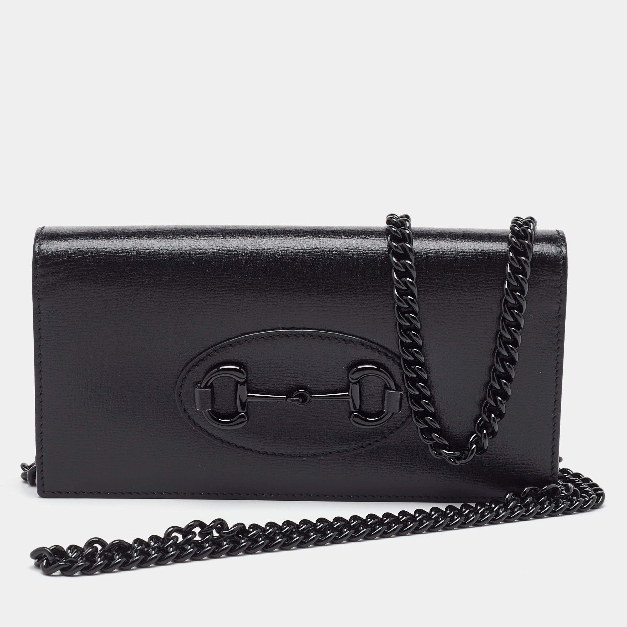 Gucci Black Leather Horsebit 1955 Wallet on Chain