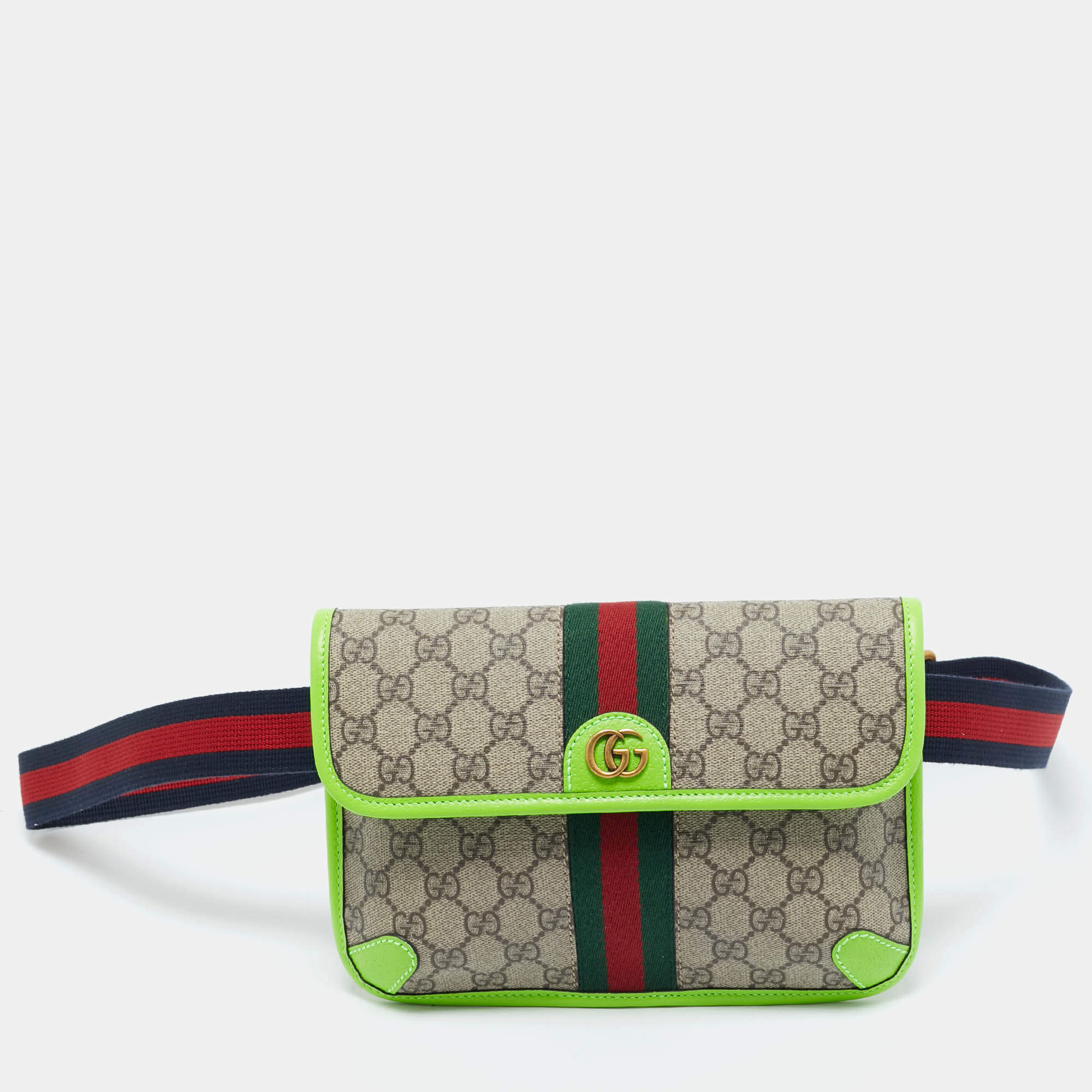 Gucci Neon Green/Beige GG Supreme Canvas Small Ophidia Belt Bag