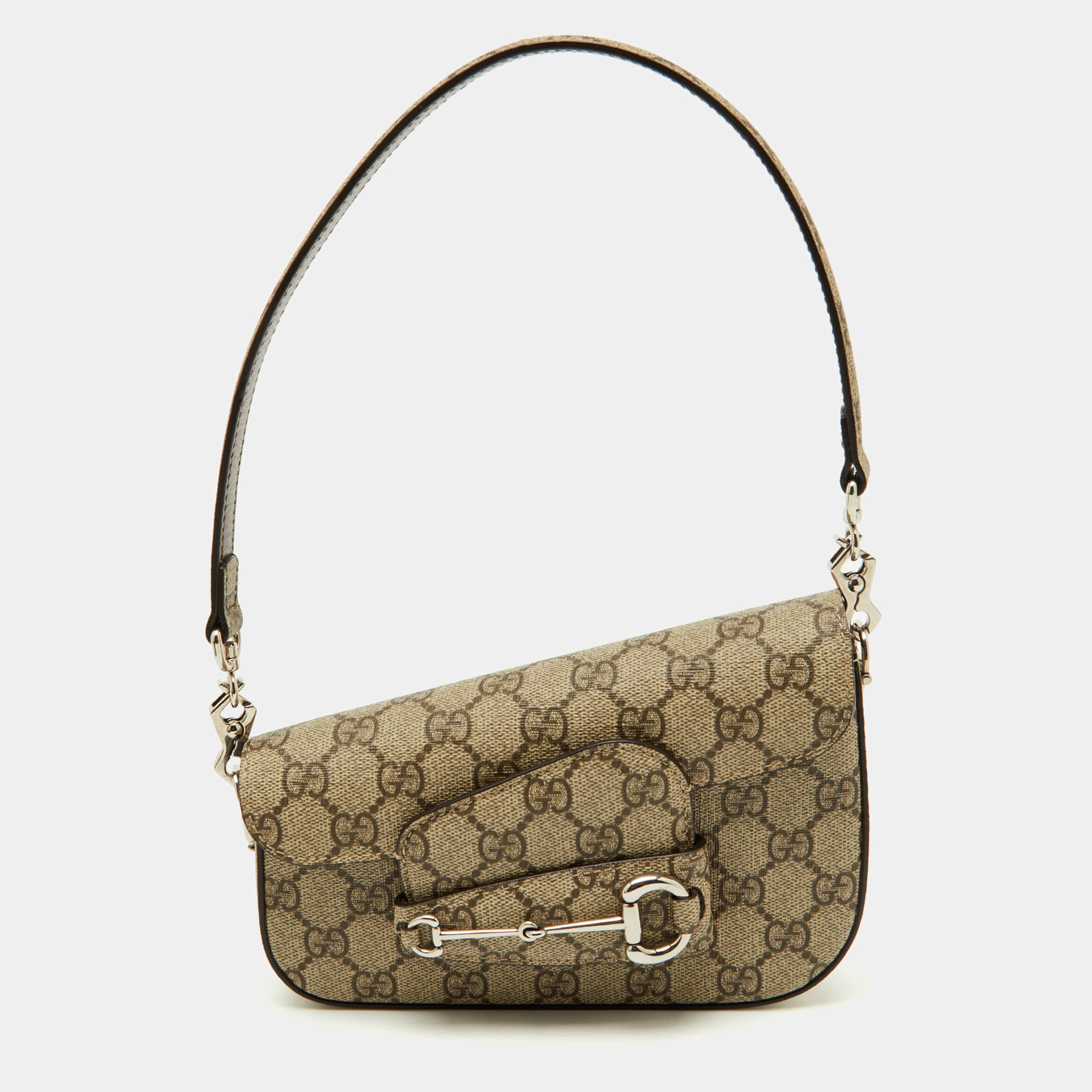 Pre Owned Gucci Beige/Brown GG Supreme Canvas Horsebit 1955 Mini Shoulder Bag