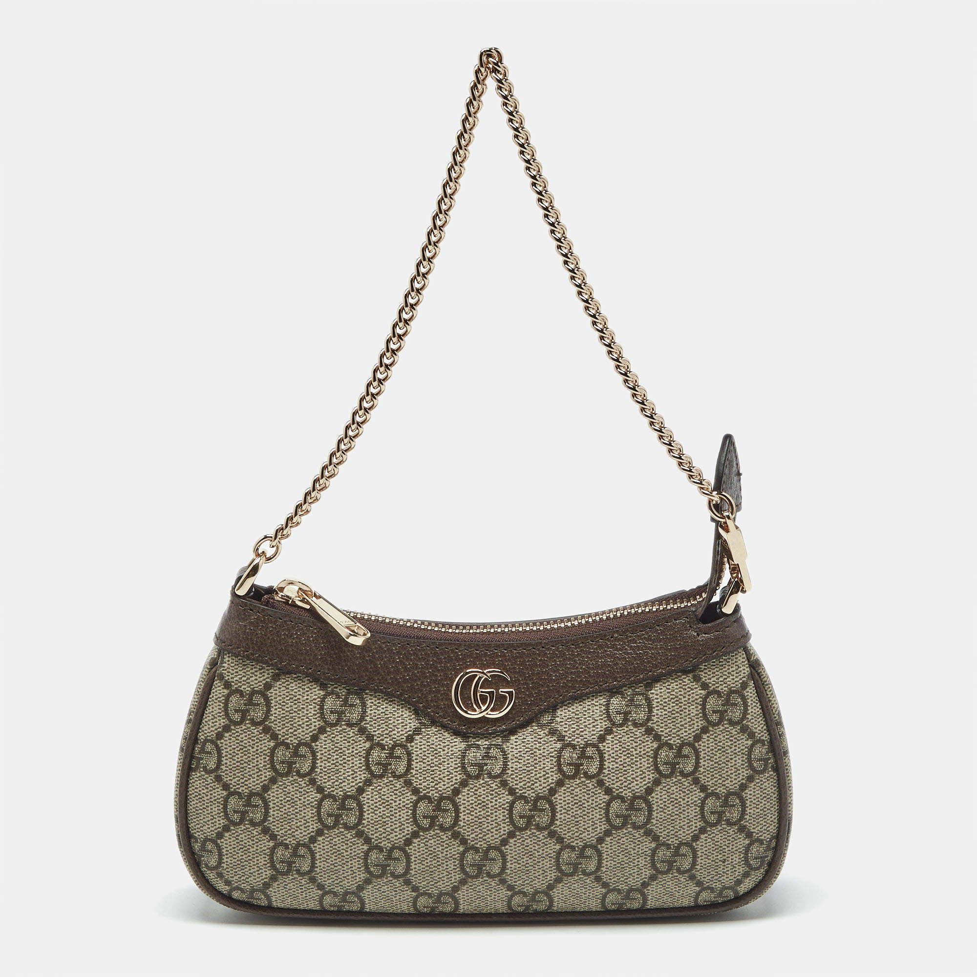 Pre Owned Gucci Beige/Brown GG Supreme Canvas and Leather Mini Ophidia Shoulder Bag
