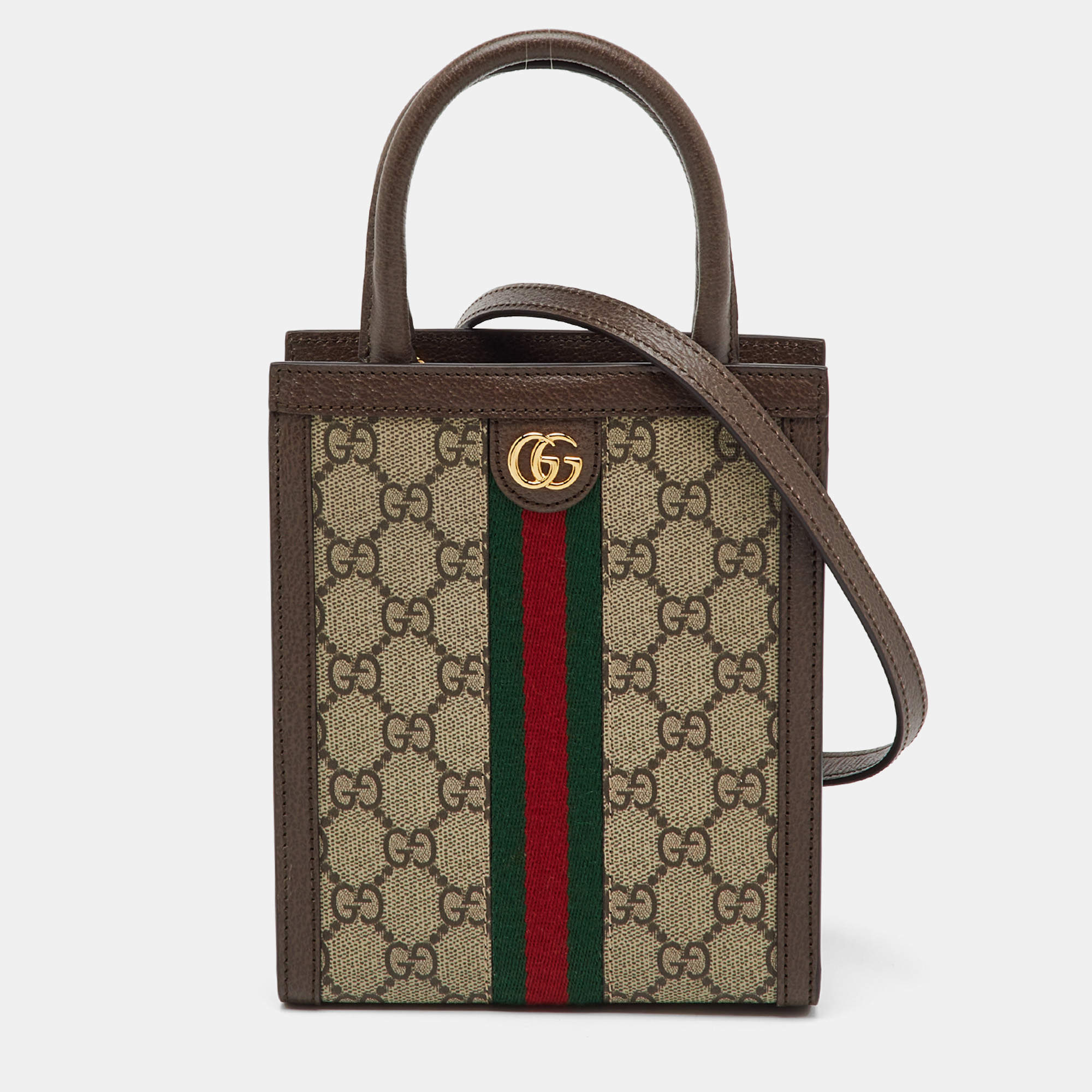 Pre Owned Gucci Beige/Brown GG Supreme Canvas and Leather Ophidia Super Mini Bag