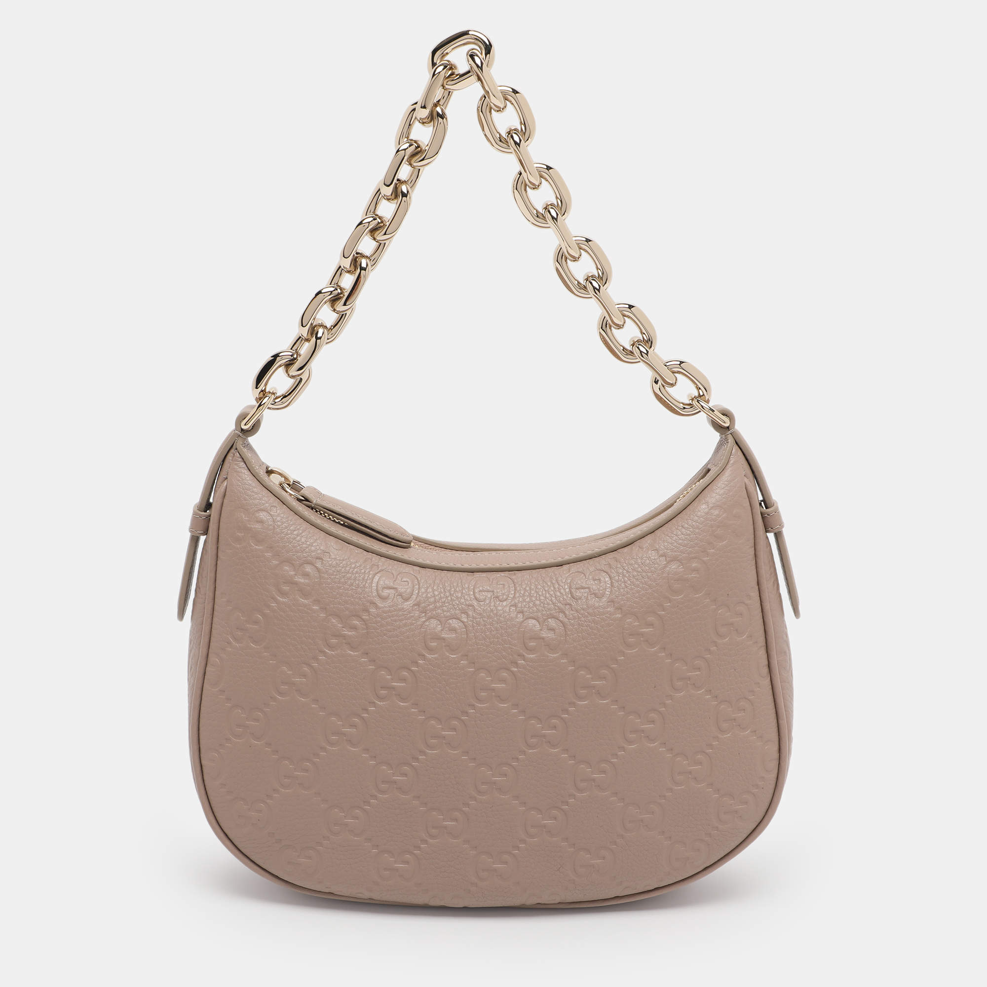 Pre Owned Gucci Beige Guccissima Leather Medium GG Emblem Shoulder Bag