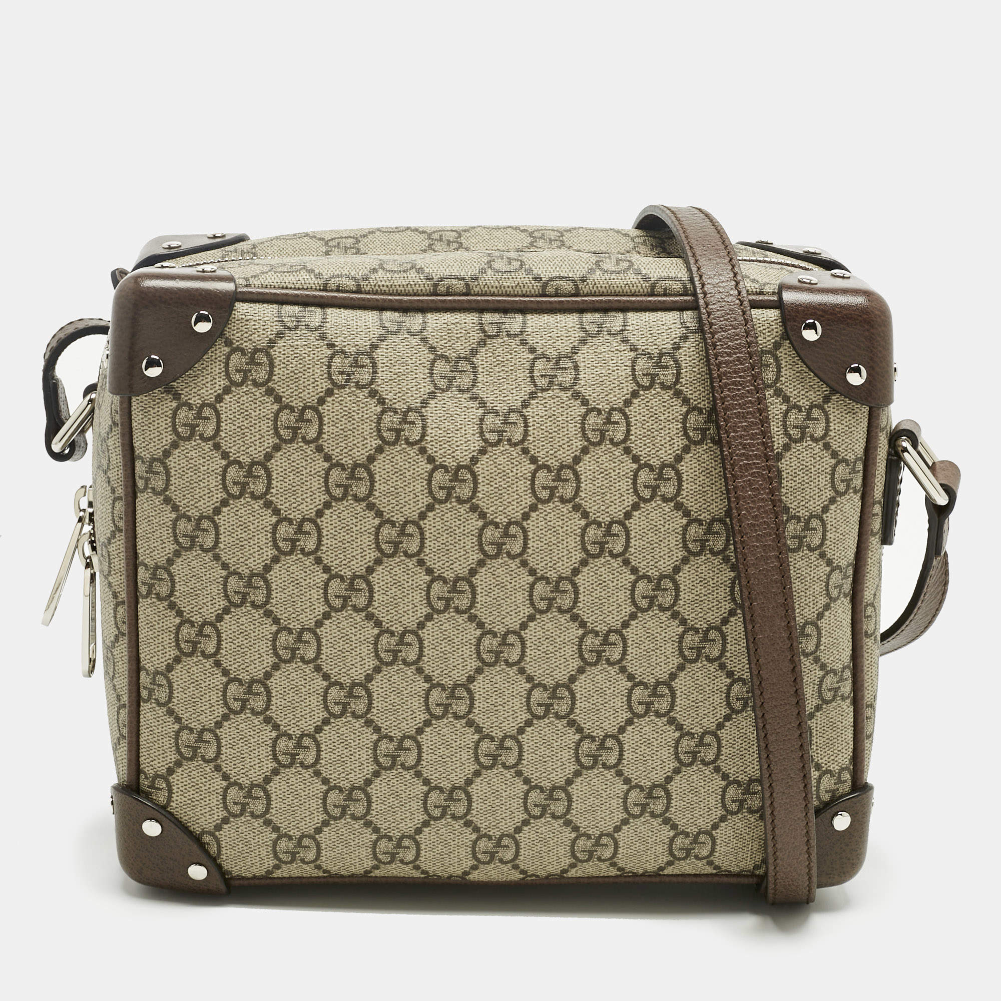 Pre Owned Gucci Beige/Brown GG Supreme Canvas Soft Trunk Messenger Bag