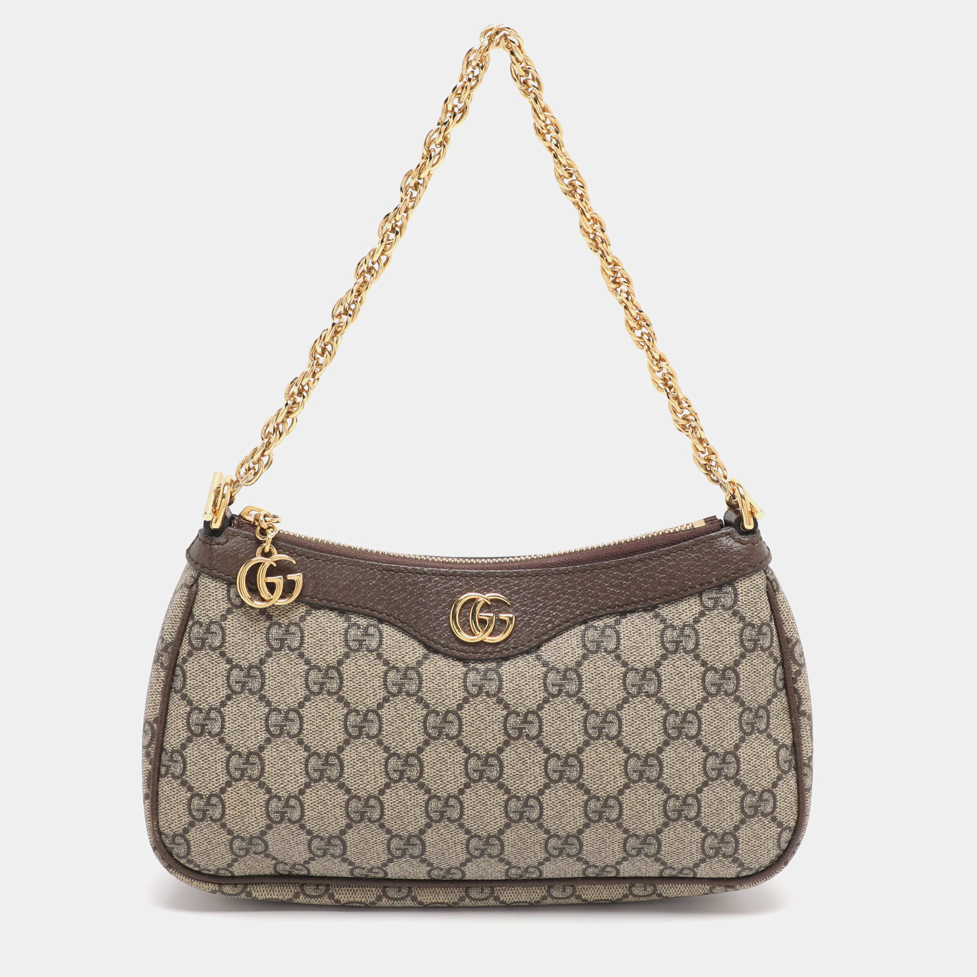 Pre Owned Gucci Beige GG Supreme Canvas and Leather Small Ophidia Shoulder Bag