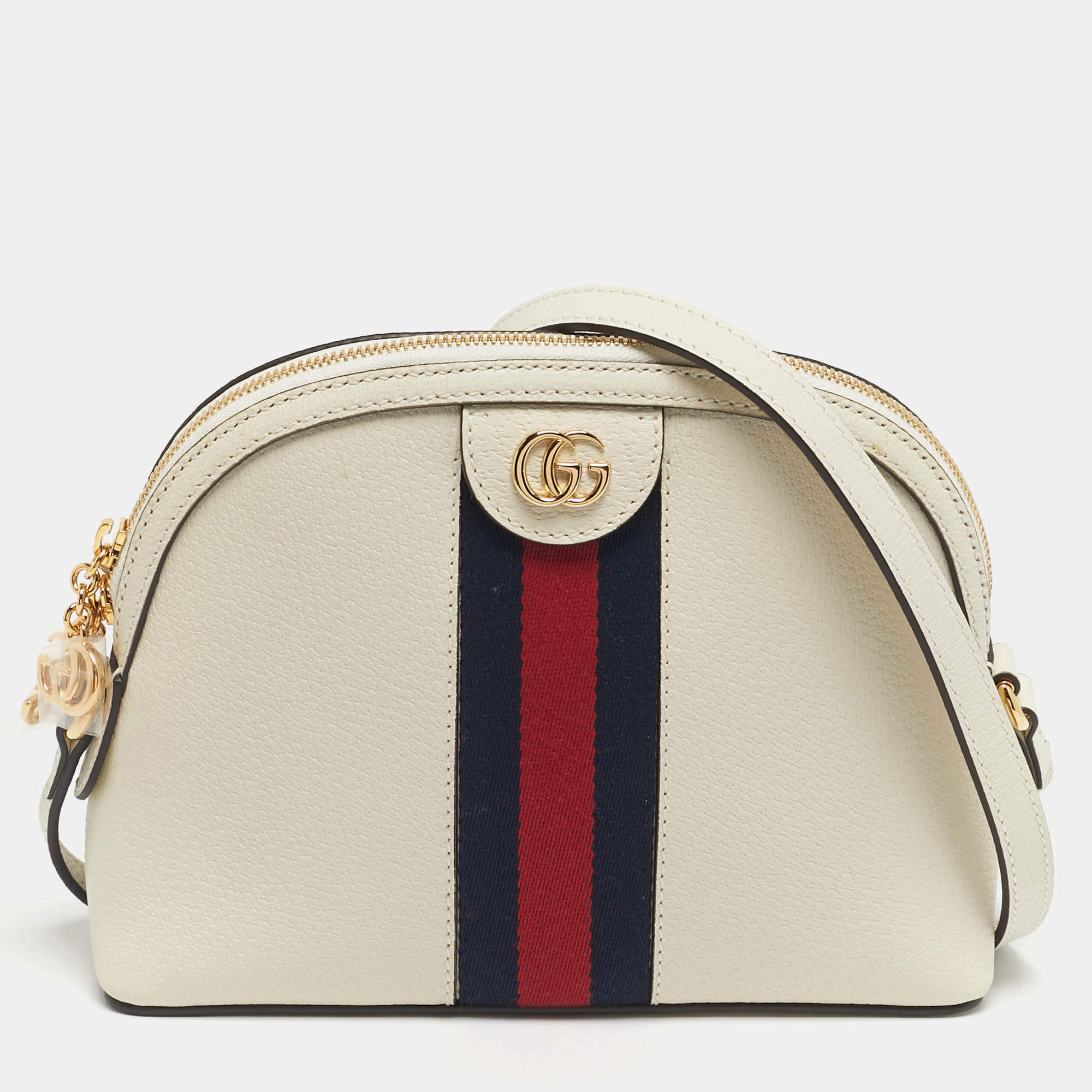 Pre Owned Gucci Off White Leather Small Ophidia Shoulder Bag