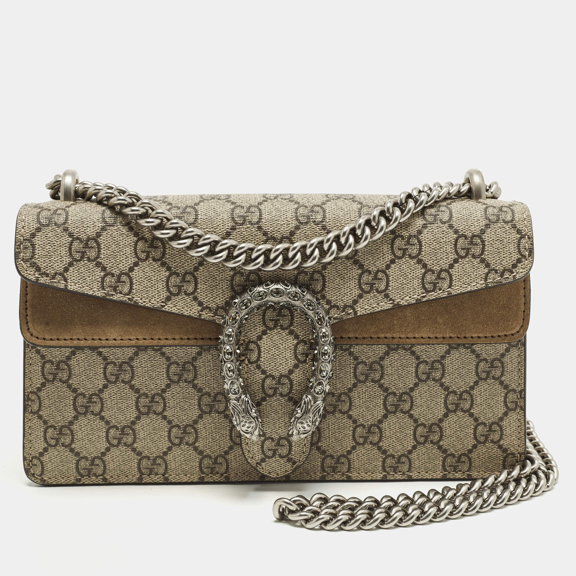 Pre Owned Gucci Dionysus Crystals Beige Coated Canvas and Suede Shoulder Bag