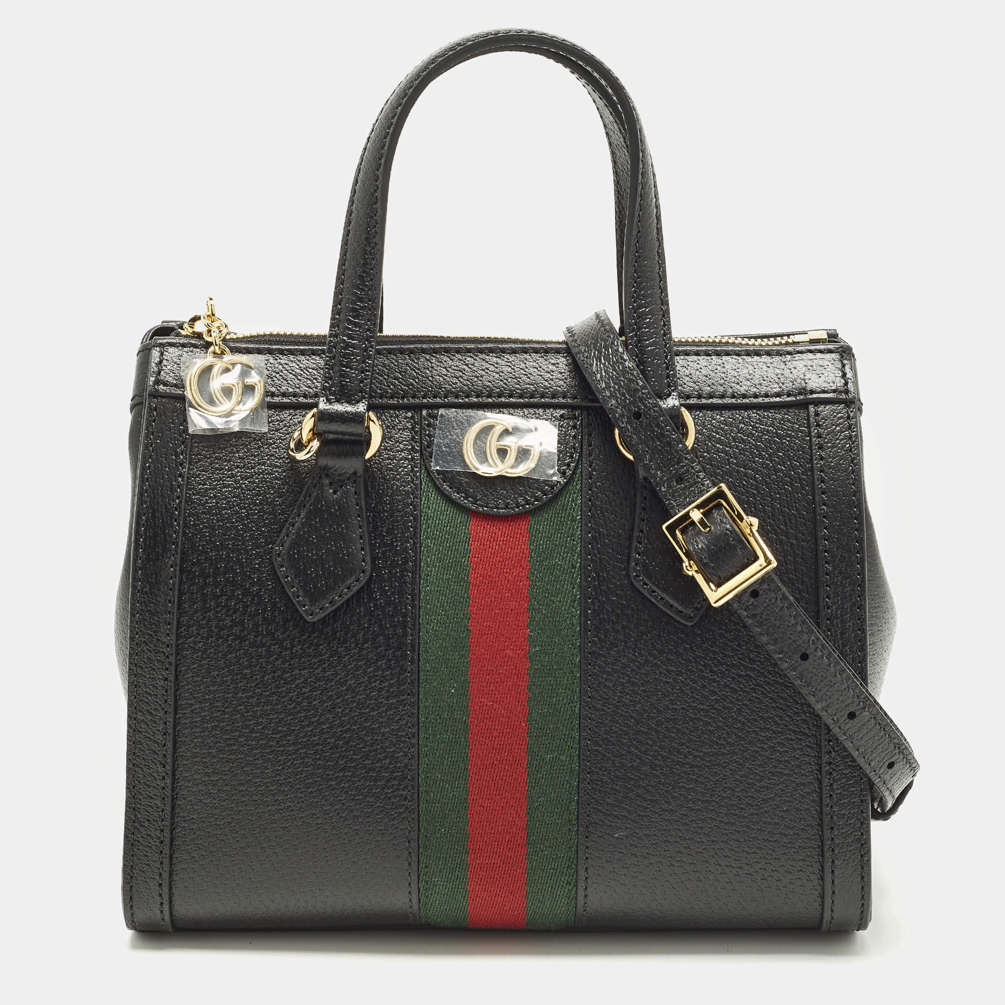 Pre Owned Gucci Ophidia Web Small Black Leather Tote