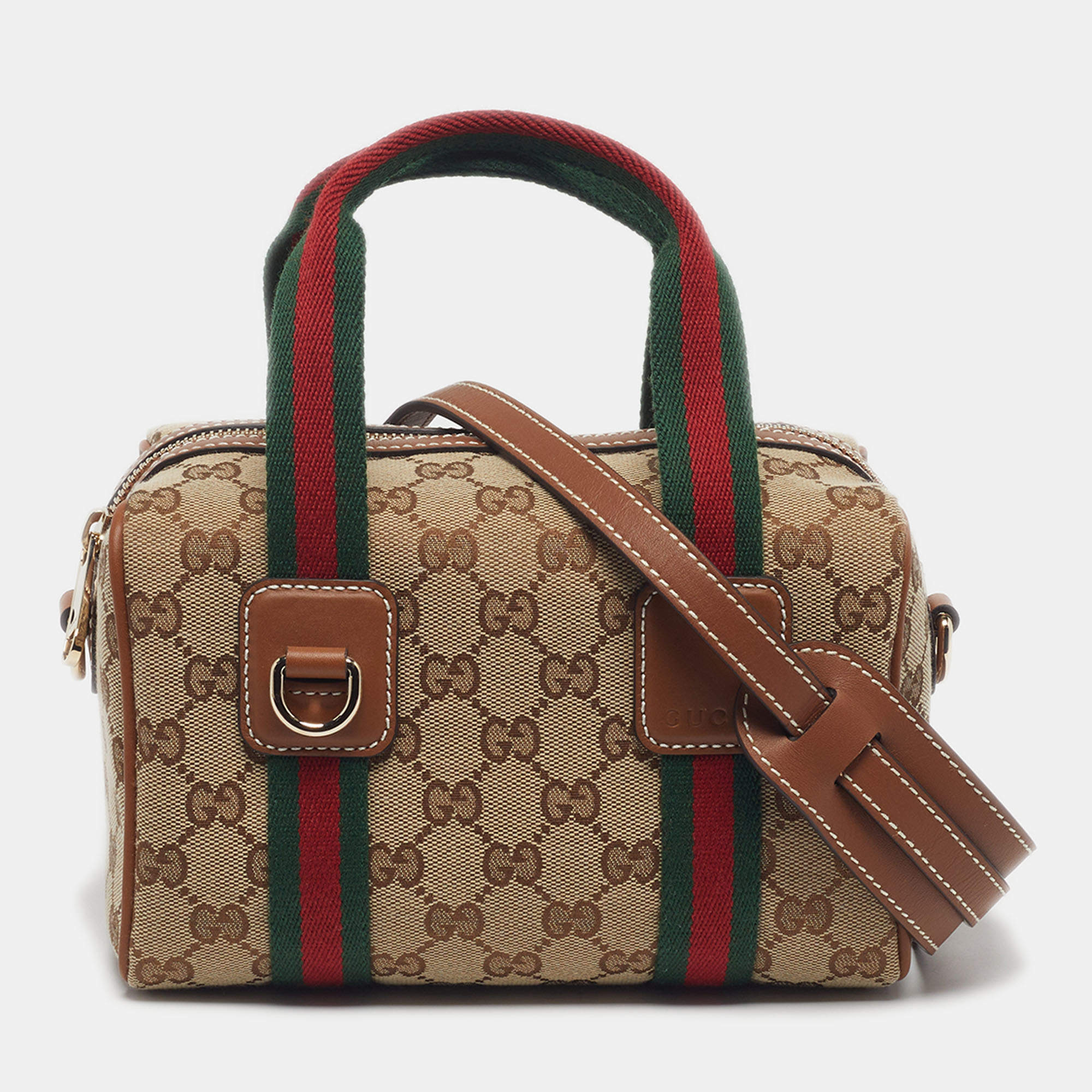 Pre Owned Gucci Mini Beige/Brown GG Canvas and Leather Satchel