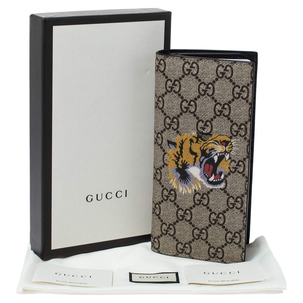 Gucci Bifold Wallet GG Supreme Bee Print (8 Card Slots) Beige/Ebony