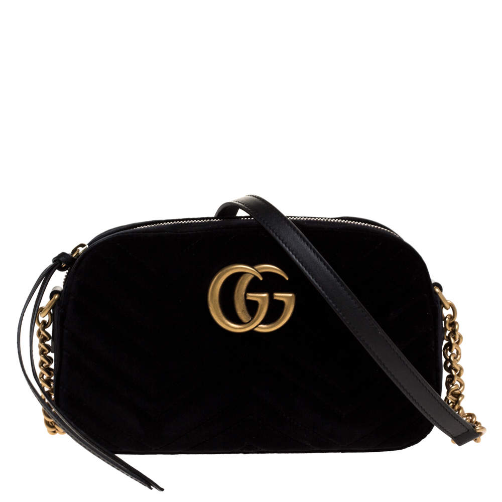 Gucci Black Matelasse Velvet Small GG Marmont Shoulder Bag Gucci | TLC