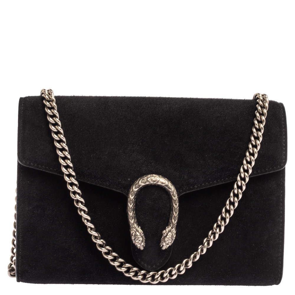 Pre Owned Gucci Black Suede Dionysus Wallet On Chain           