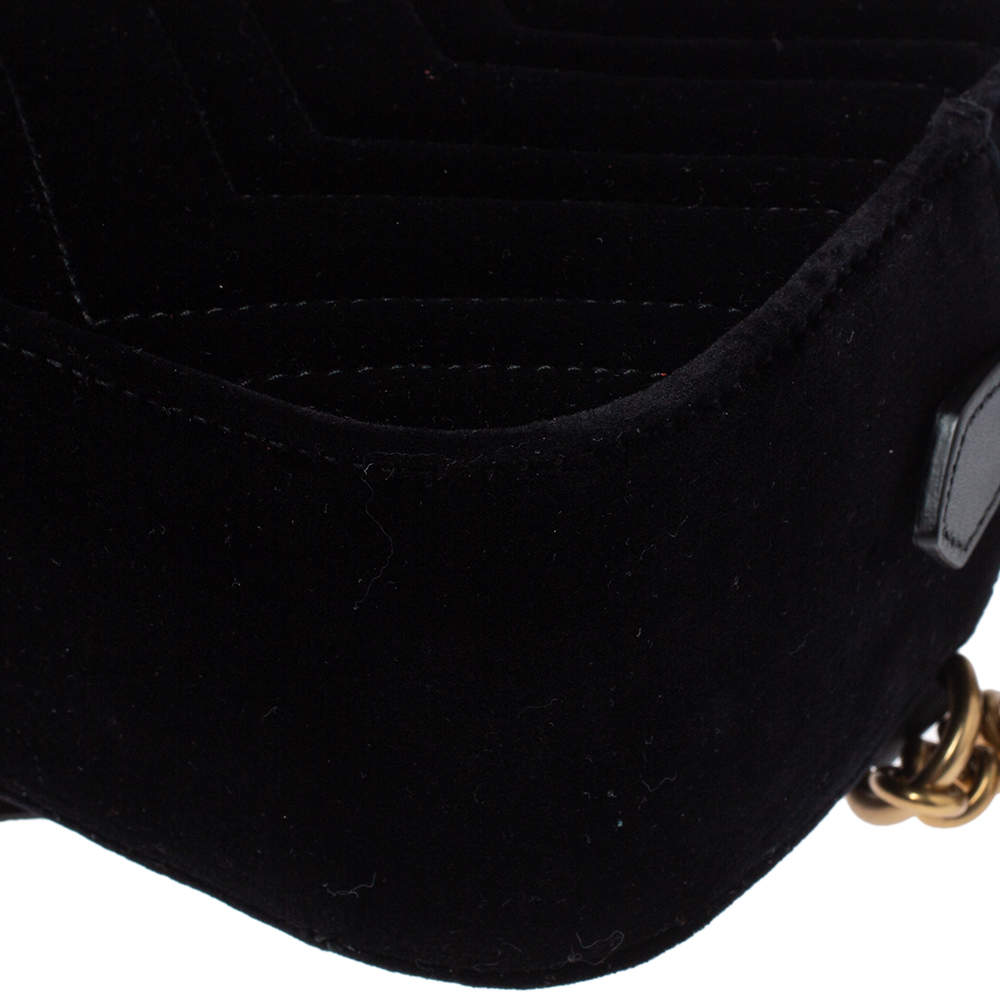 GUCCI Velvet Matelasse Small GG Marmont Shoulder Bag Black 1276805