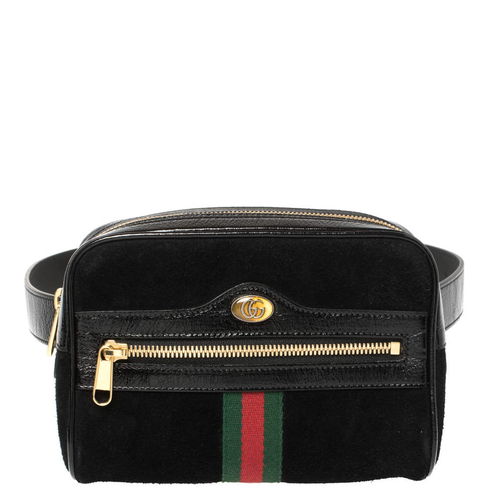 Gucci Black Suede and Patent Leather GG Ophidia Belt Bag