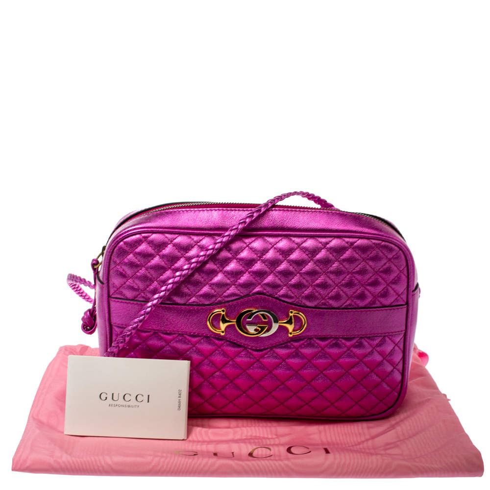 Gucci Trapuntata Camera Shoulder Bag Quilted Laminated Leather