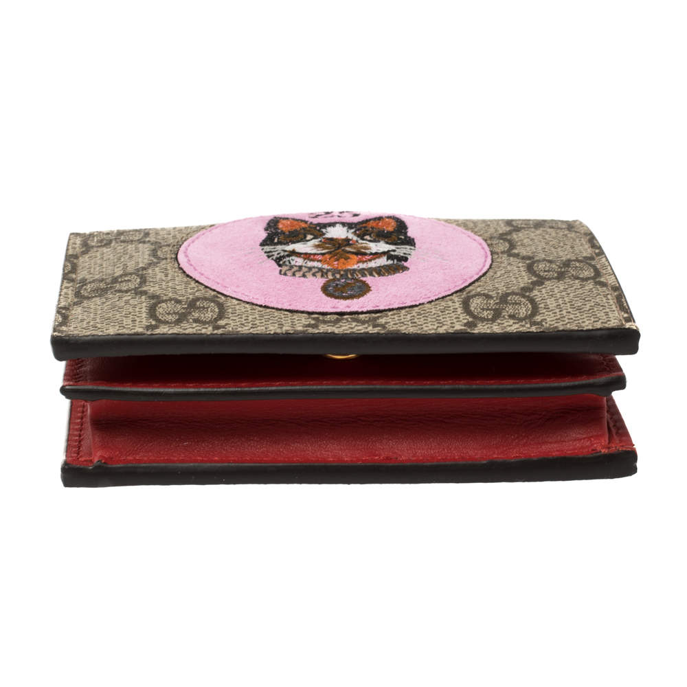 Gucci Beige GG Supreme Canvas Mystic Cat Compact Wallet at 1stDibs