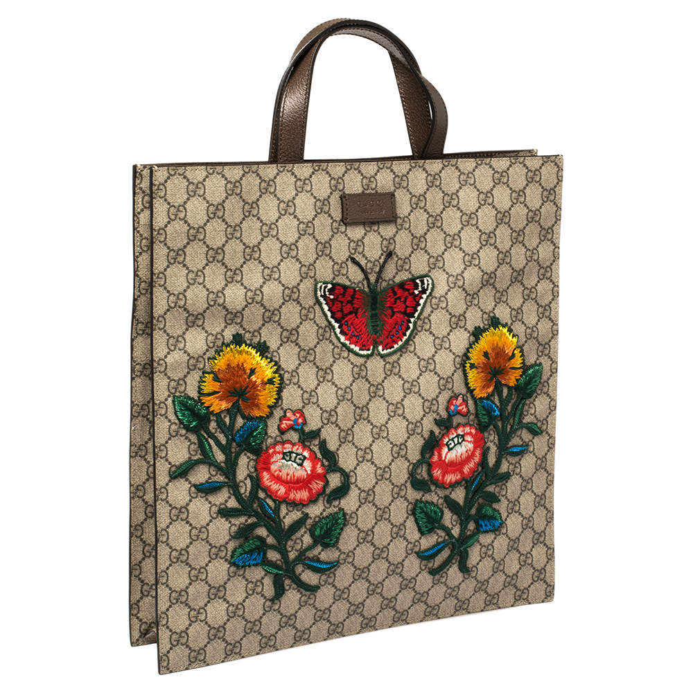 Gucci Beige Soft GG Supreme Canvas and Leather Butterfly Tote Gucci