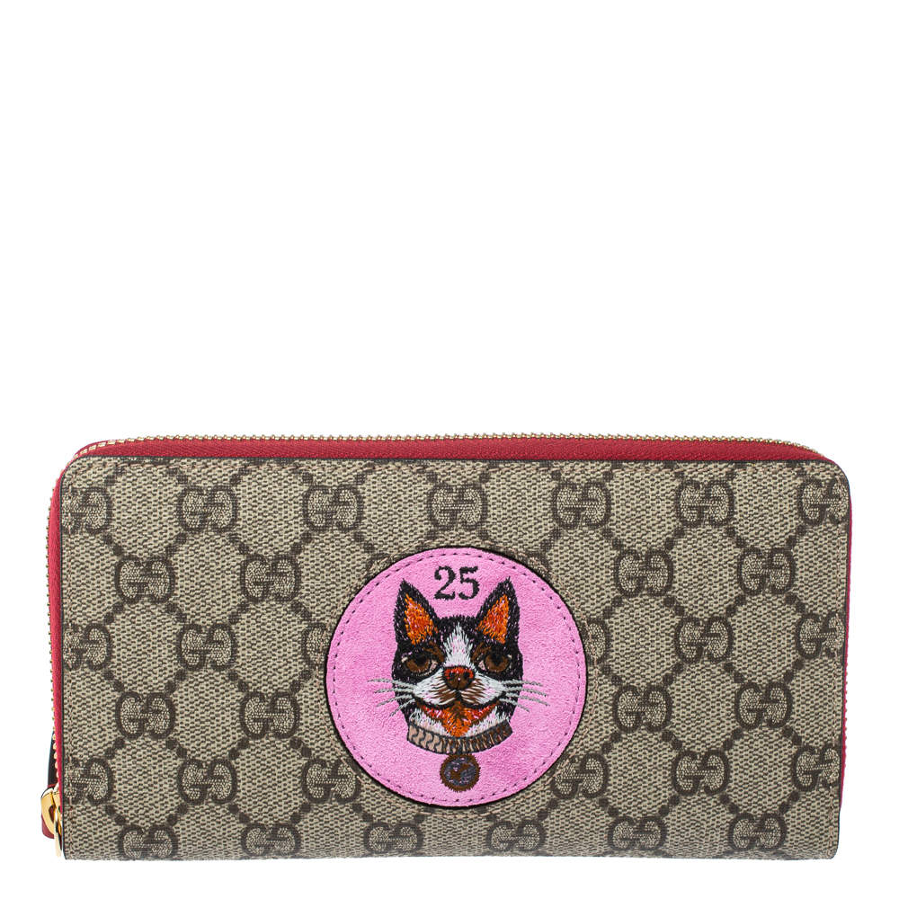 Gucci Beige/Red GG Supreme Limited Edition Bosco Patch Zip Around Wallet