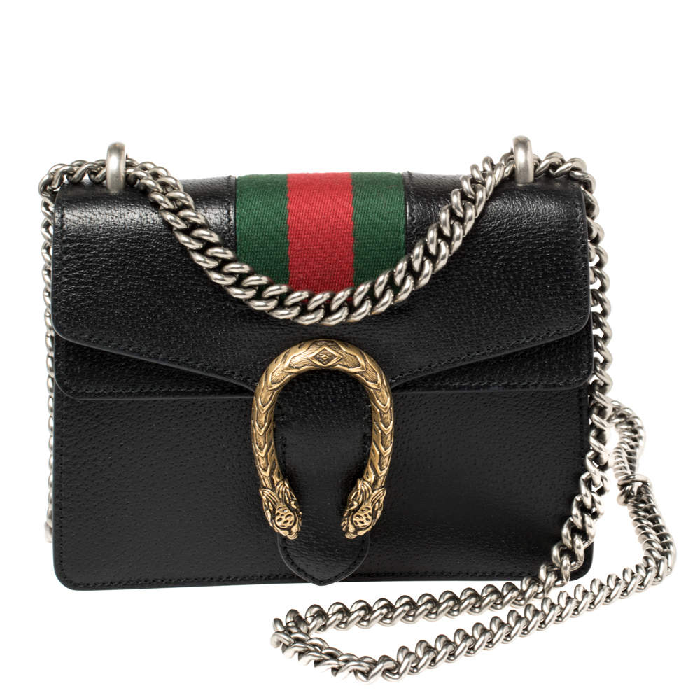 مملوكة مسبقًا Gucci Black Leather Mini Web Dionysus Shoulder Bag