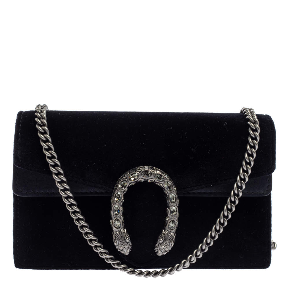 Pre Owned Gucci Black Velvet Super Mini Dionysus Crossbody Bag