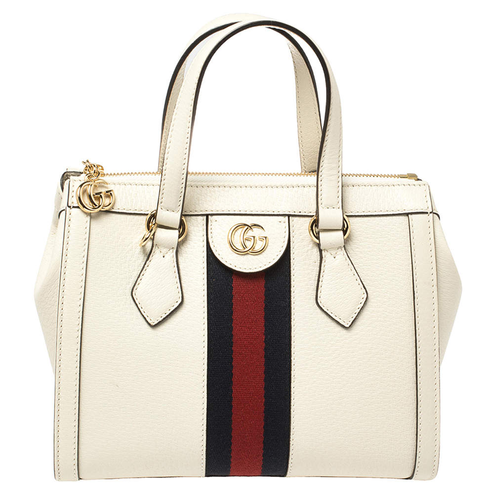 Pre Owned Gucci Off White Leather Small Ophidia Satchel