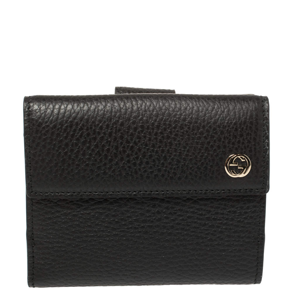Pre Owned Gucci Black Leather French Flap Wallet
