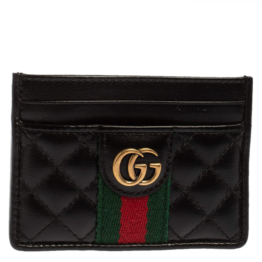 Gucci Black Quilted Leather GG Marmont Card Holder