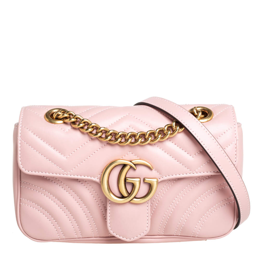 Gucci Pink Matelasse Leather Mini GG Marmont Shoulder Bag