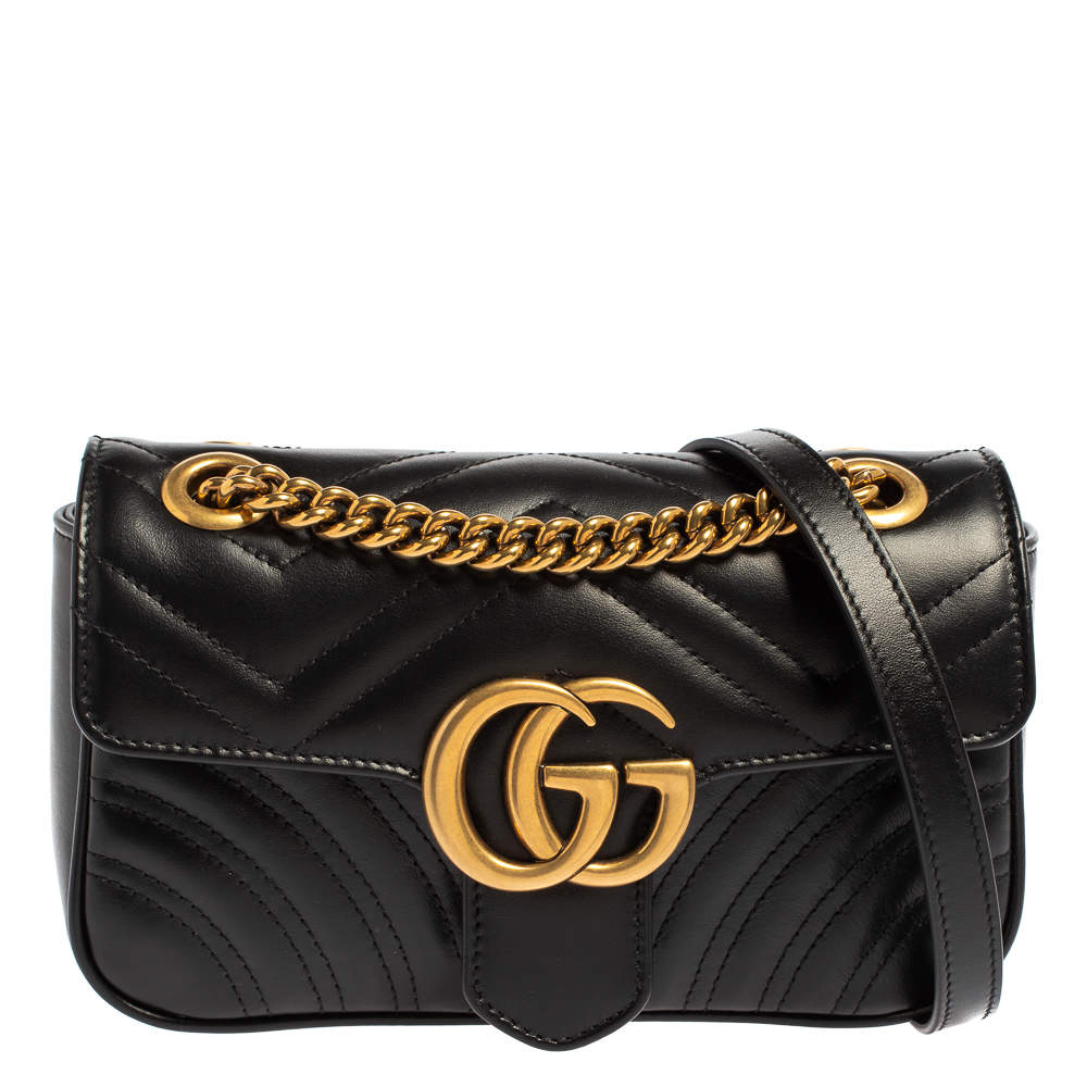 Gucci Black Matelasse Leather GG Marmont Shoulder Bag