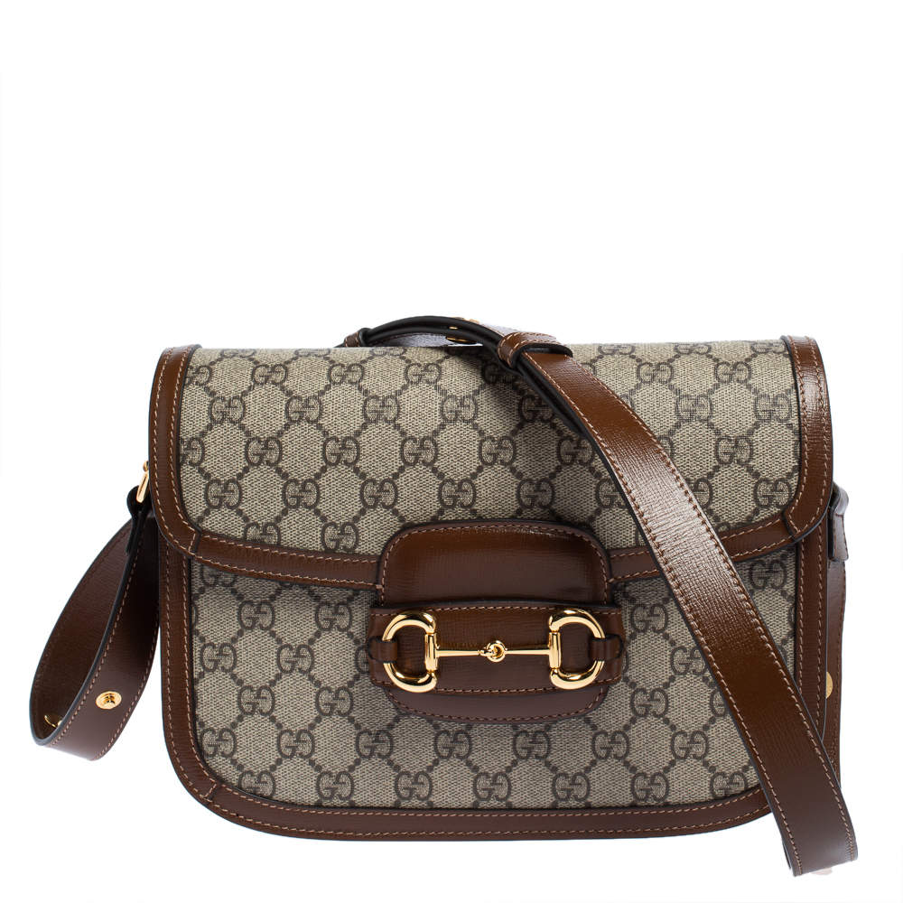 مملوكة مسبقًا Gucci Beige/Brown GG Supreme Canvas and Leather 1955 Horsebit Shoulder Bag