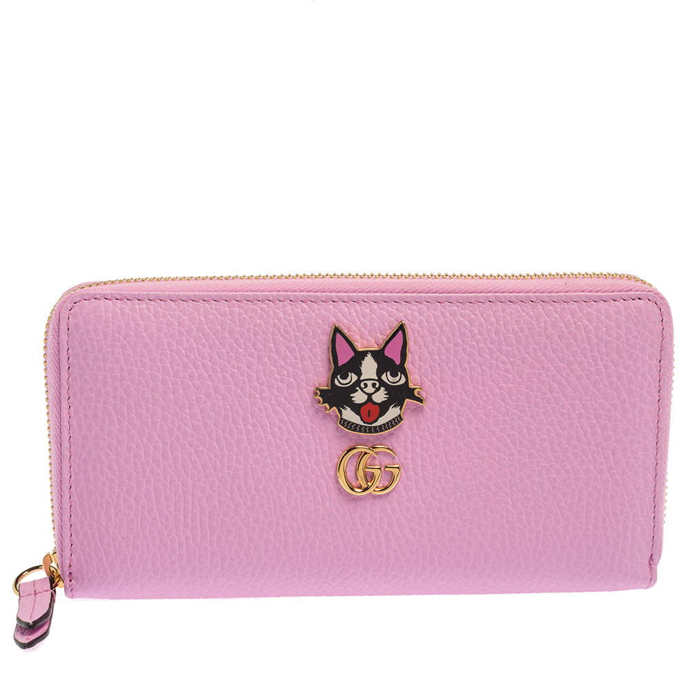 Pre Owned Gucci Pink GG Marmont Leather Limited Edition Bosco Zip Around Wallet