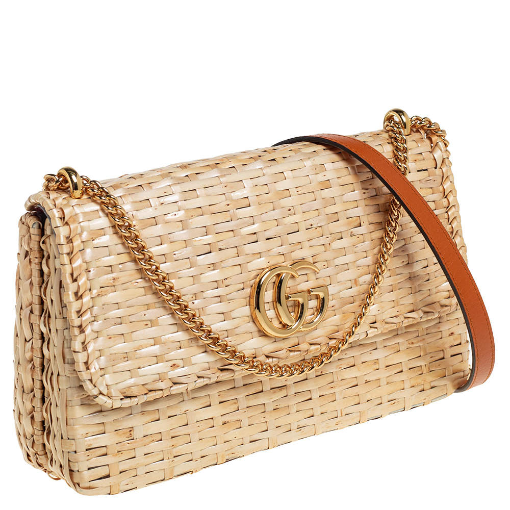 Gg marmont chain handbag Gucci Beige in Wicker - 30951767