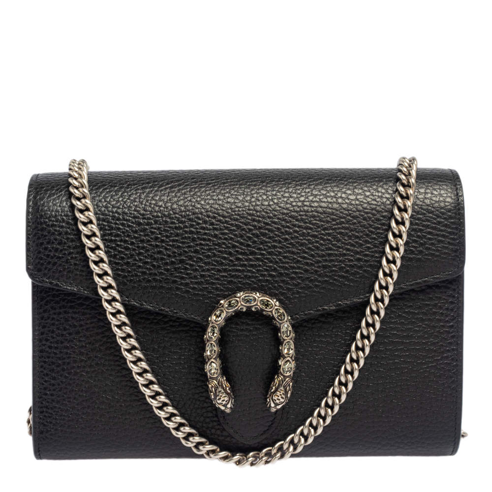 Pre Owned Gucci Black Leather Dionysus Mini Chain Shoulder Bag