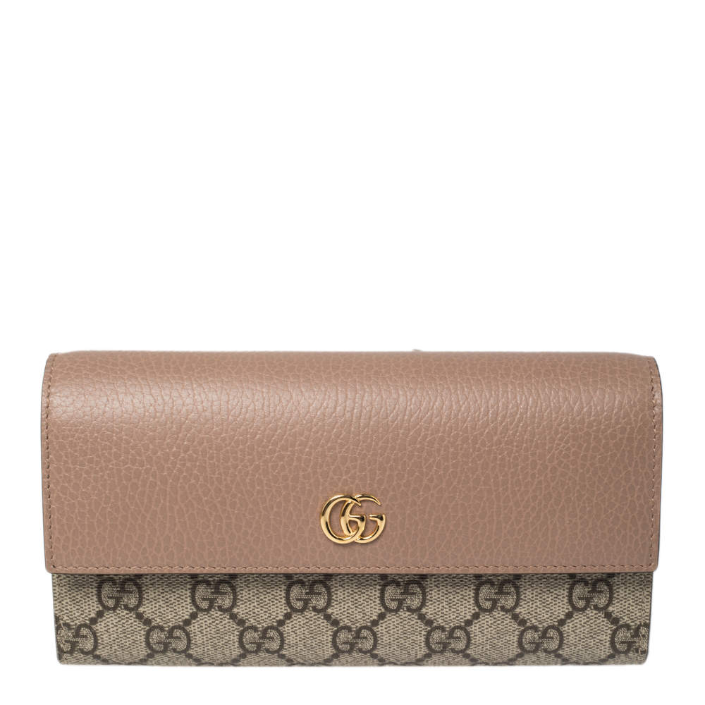 Pre Owned محفظة كونتينيتال غوتشي جي جي مارمونت جلد وكانفاس جي جي سوبريم بيج بقلاب