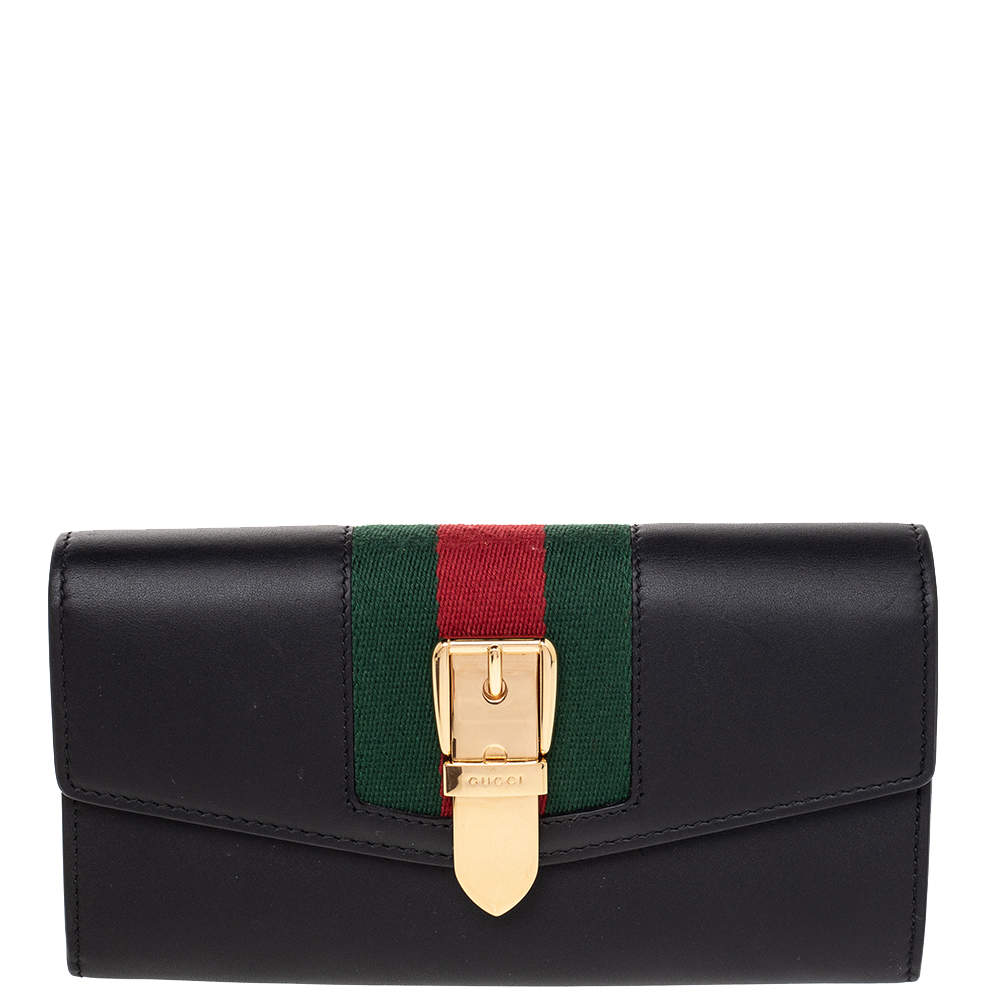 Pre Owned Gucci Black Leather Sylvie Continental Wallet