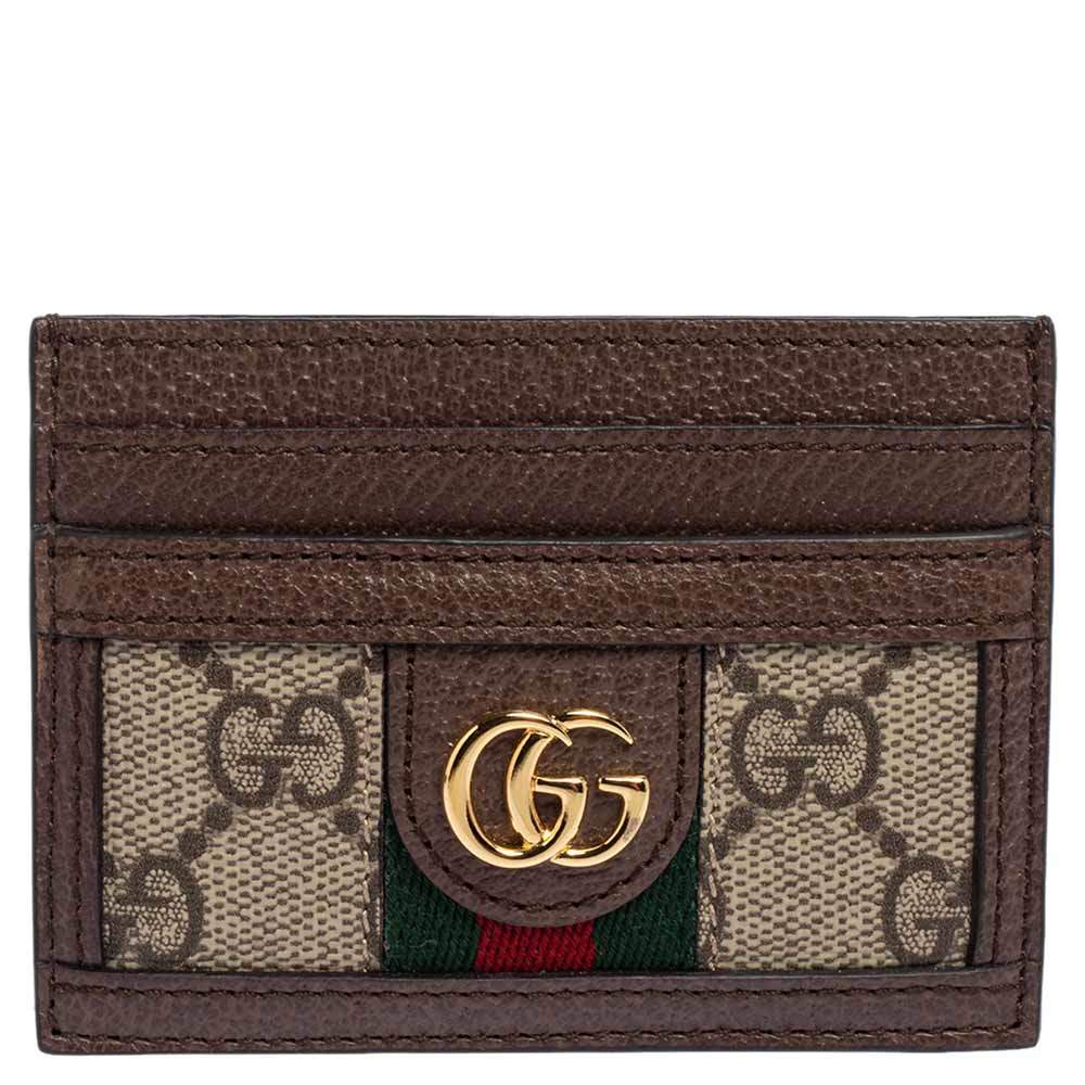Gucci Beige/Ebony GG Supreme Coated Canvas and Leather Ophidia GG Card Holder