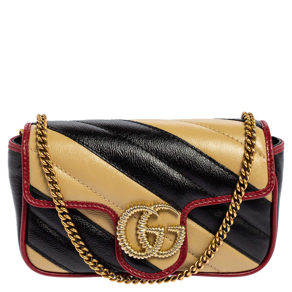 Pre Owned Gucci Tricolor Matelassé Leather Super Mini GG Marmont Torchon Crossbody Bag