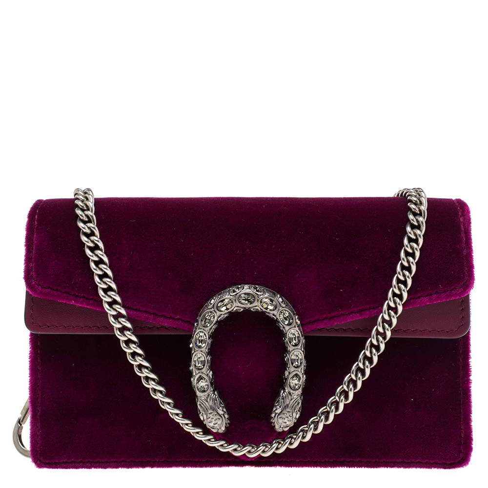 Pre Owned Gucci Purple Velvet Super Mini Dionysus Crossbody Bag