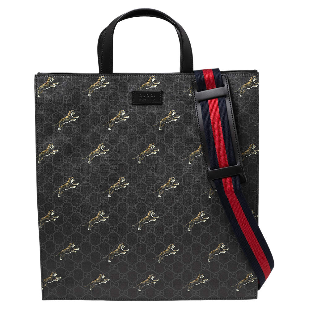مملوكة مسبقًا Gucci Grey/Black GG Supreme Canvas Tiger Printed Tote