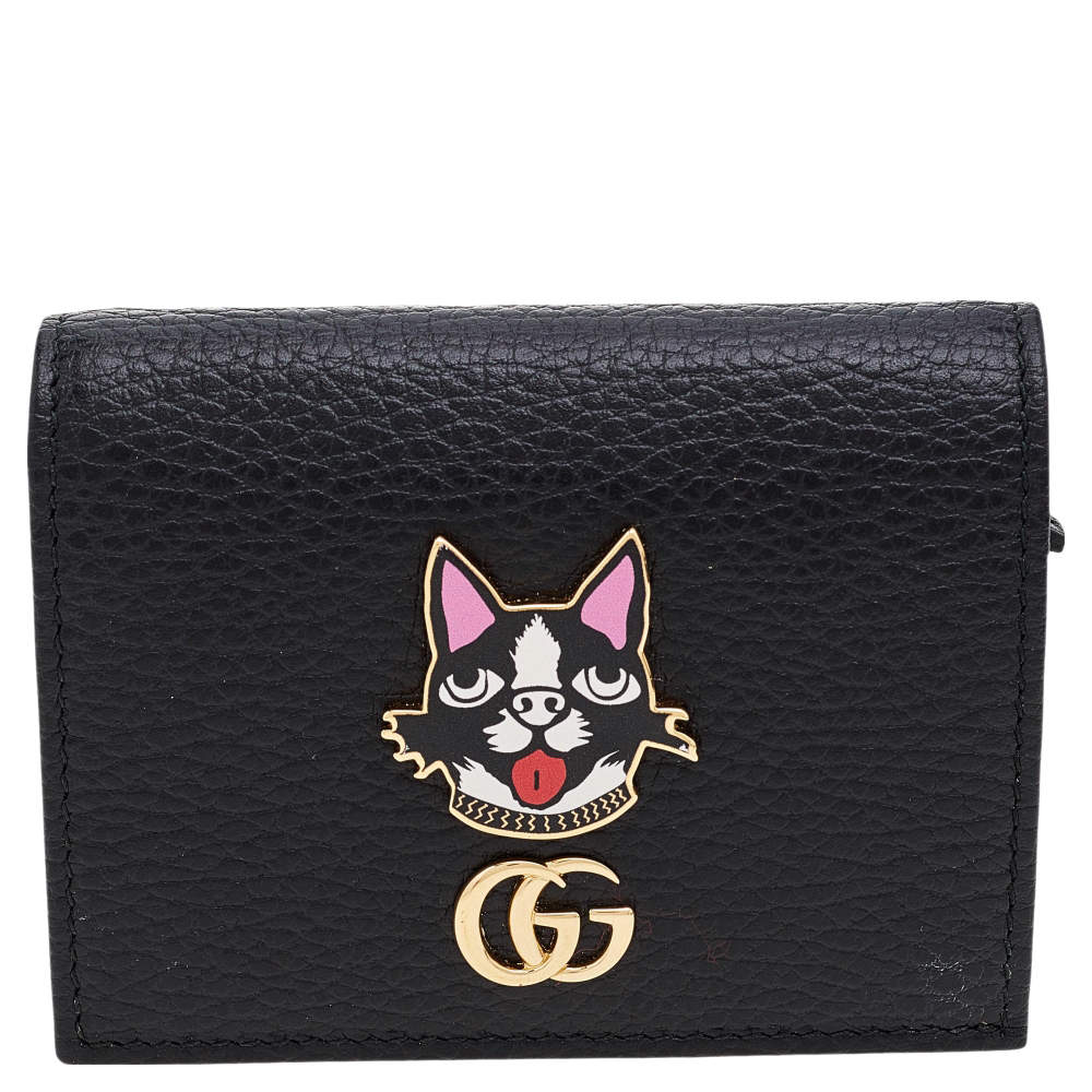 Gucci Black Leather GG Marmont Limited Edition Bosco Card Case