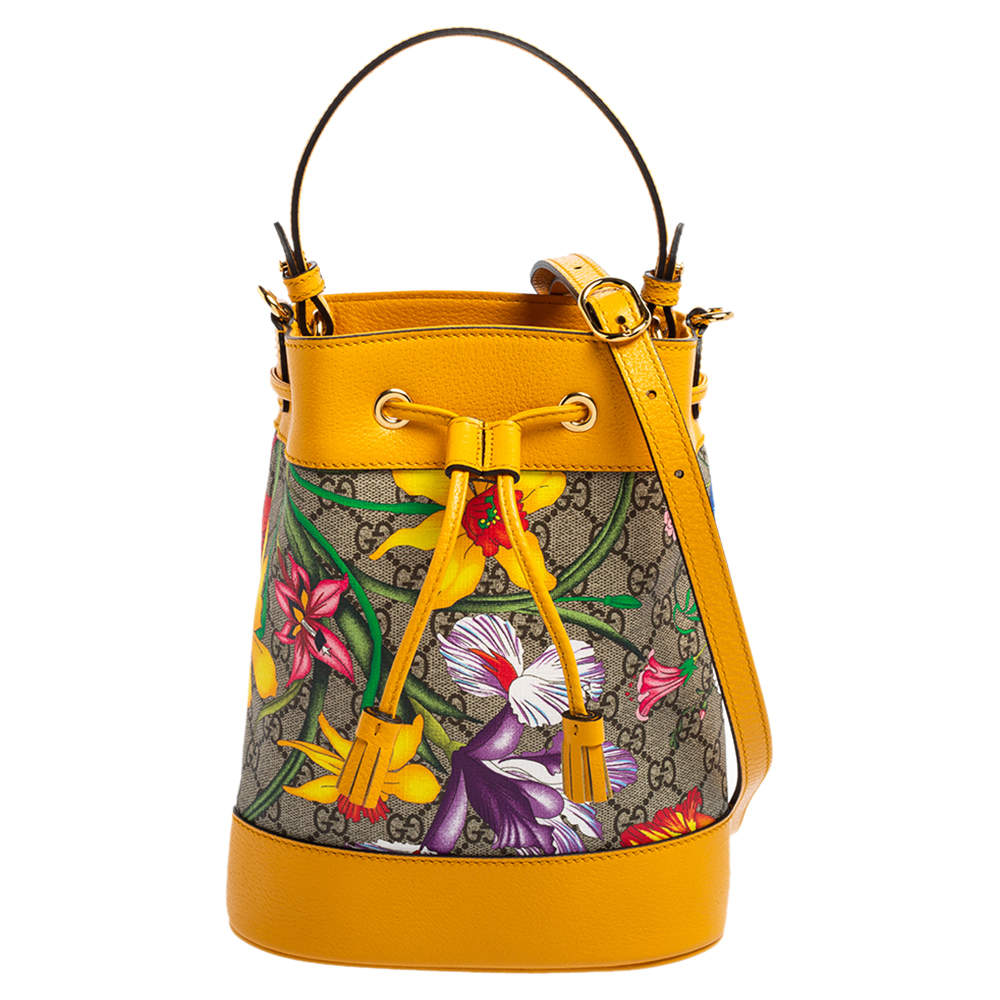 Gucci★素敵！GG Supreme Fora Bucket Bag GUCCI GG Supreme Monogram Flora Small Ophidia Bucket Bag