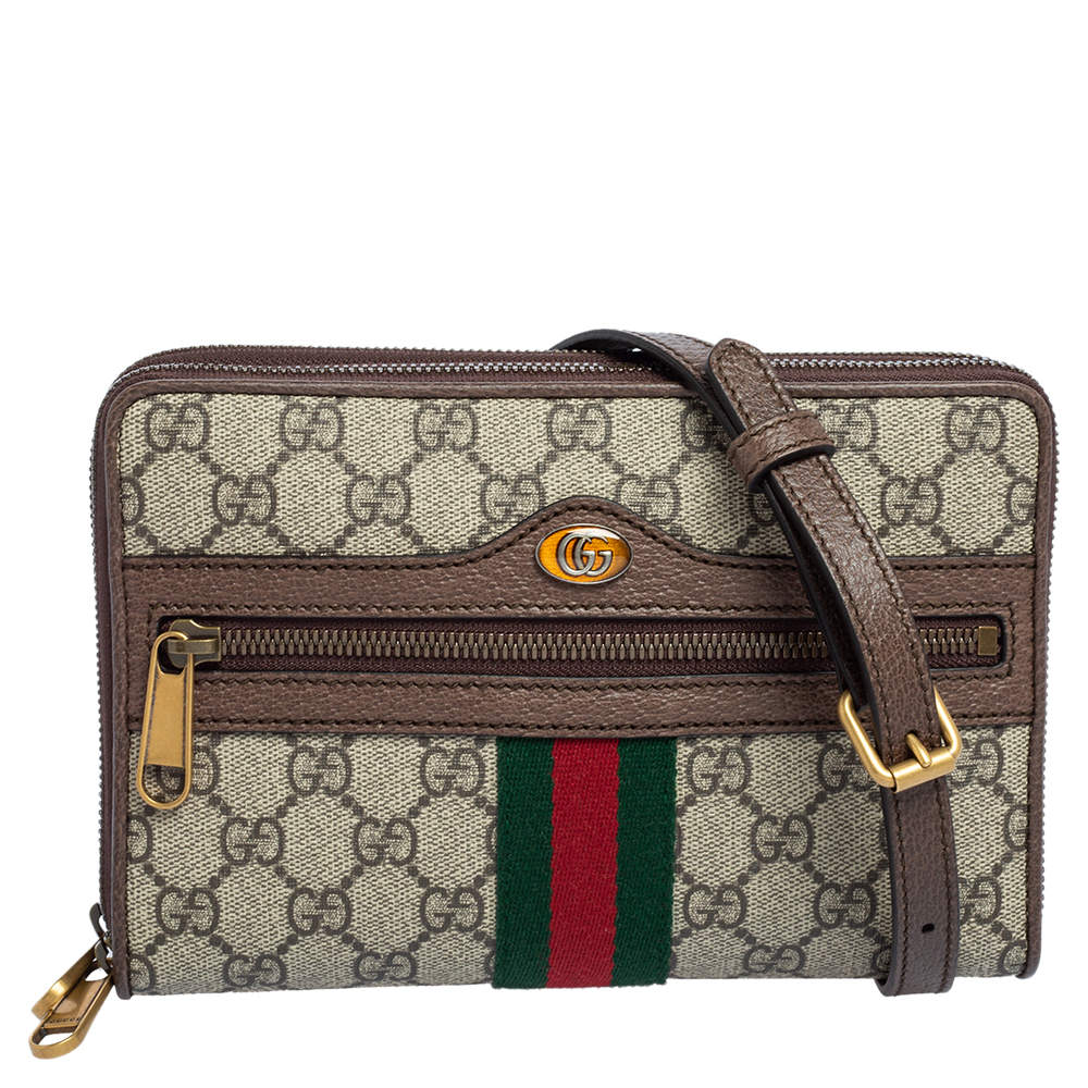 Pre Owned Gucci Beige/Brown GG Supreme Canvas and Leather Ophidia Crossbody Bag